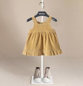 ชุดเดรสคอตตอนผสมผ้ากำมะหยี่ BEMIDJI สำหรับเด็กผู้หญิง ช่วงฤดูใบไม้ผลิและฤดูใบไม้ร่วง ทรงหลวม แขนกุด กระโปรงทรงเอ