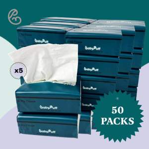 BabyPuff 50 Packs Facial Tissue 4 Ply Soft Tissue Paper Large Pack for Family Home Use