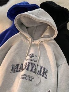 Retro Hong Kong Style Mens Hoodie Pure Cotton Thickened Fleece Loose Fit Trendy Autumn Winter Casual Clothing Streetwear