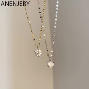 anenjery | ANENJERY Màu Bạc Nữ Đơn Đính Đá Zircon Với 6 Móng Vuốt Hình Học Xương Đòn Dây Chuyền Vintage Tiệc Cưới Trang Sức