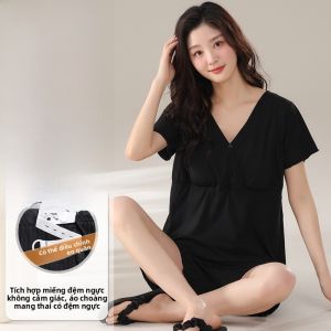 MiiOW | Bộ đồ ngủ cho bà bầu có đệm ngực MiiOW Catwoman Bộ đồ ngủ cho phụ nữ mang thai mùa hè 2025 Váy ngắn eo thắt lưng co giãn