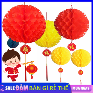 Combo 10 Đèn Lồng Nilon Tú Cầu Chữ Phúc Treo Trang Trí Lễ Tết Chống Nước - Đèn Lồng Đỏ Tổ Ong Decor Tết / Đèn Lồng Siêu Thị Quán Cà Phê Phong Cách Lễ Hội Truyền Thống