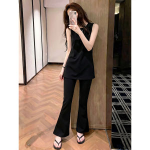 Shalldoer | Elegant Summer Womens Two-Piece Set Sleeveless Round-Neck Top Flare Pants