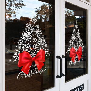 1 Piece of 45Cm*60Cm Christmas Tree Window Sticker Christmas Bow Decorative Sticker Pvc Electrostatic Adsorption Film Suitable for Holiday Decoration Supplies Such as Home School Restaurant Office Etc