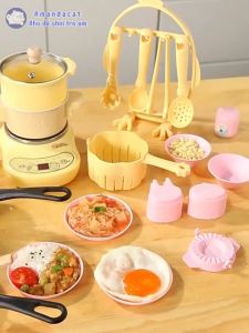 Bộ bếp đồ chơi nấu ăn thật 45 chi tiết cao cấp Chất liệu inox 304 chống rỉ Chảo và nồi tráng men chống dính Nhựa an toàn cho sức khỏe