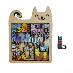 Colorful 13 Cute Cat Puzzle Wooden Irregular Panel Cartoon Animal Cat Tangram High Difficulty Puzzle Childrens Toy Gift