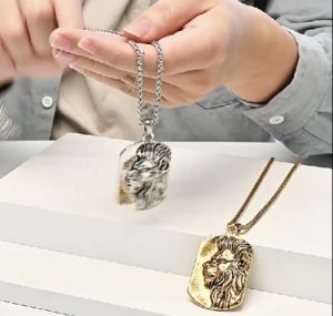 Kemstone Retro Lion Stainless Steel Dog Tag Pendant Necklace for Mens Lion King Hip Hop Jewelry