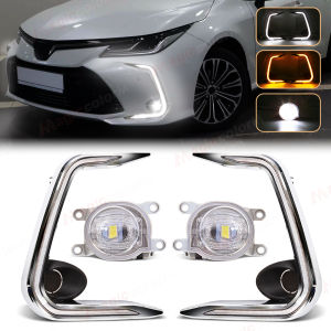 Bộ Đèn LED DRL Sương Mù Cho Toyota Corolla 2019-2021 & Levin 2019-2020 Viền Cản Trước Mạ Crôm Tích Hợp Đèn Xi Nhan Chống Nước 36W Chất Liệu ABS+LED