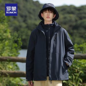 ROMON | เสื้อแจ็คเก็ตป้องกันฝนแบบสามในหนึ่งสำหรับฤดูใบไม้ผลิและฤดูใบไม้ร่วง สำหรับผู้ชายและผู้หญิง ทรงหลวม ปกป้องจากลม แจ็คเก็ตปีนเขาแบบมีฮู้ด