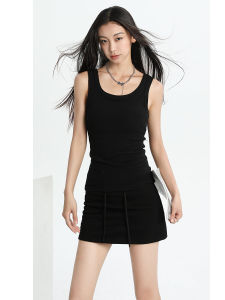 เสื้อกั๊กสปอร์ตเอวสูงทรงเข้ารูปสำหรับผู้หญิง Etam Pure Color Basic Wide Shoulder Strap Elastic Slimming Small Ribbing