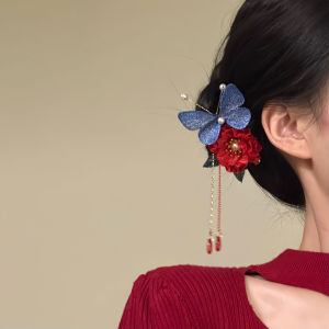 Original Ambitionist [Spring Red] New Chinese Style Floral Hairpin Bride Preparation Atmosphere Feeling Hair Clip Alloy Plated Silver Gold