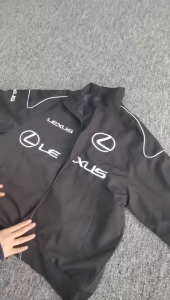 PANDA Lexus F1 Racing Jacket V-neck Varsity Jackets For Men Black Vintage Embroidered Motorcycle Coat Suitable For Cycling With Zipper