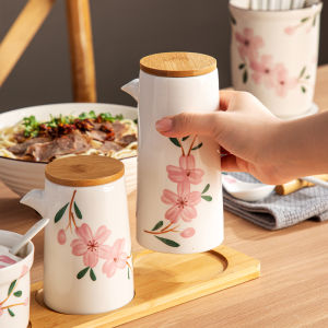 Ceramic Seasoning Bottle Set Kitchen Storage Jar Desktop Sauce Pot Restaurant Tabletop Combination Soy Sauce Vinegar Chili