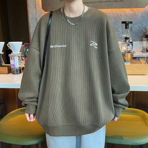 Casual Loose Long Sleeve round Neck Sweatshirt Mens Spring Autumn Trendy Brand Loose Outerwear Comfortable Breathable Cotton Polyester Blend