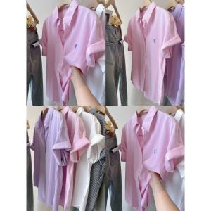 Áo Sơ Mi Nữ Tay Ngắn Dáng Rộng Mùa Hè 2025 Áo Khoác Ngoài Áo Khoác Cardigan Áo Sơ Mi Cotton Chống Tia UV Áo Sơ Mi Cổ Polo