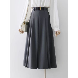 Black Suit Half Skirt Women Summer Grey Long Spring Autumn High Waist Hip Covering Draping Midi A-Line Pleated Skirt