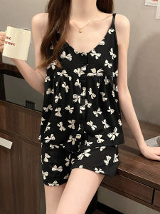 เซ็กซี่ชุดนอนแขวนสําหรับผู้หญิงฤดูร้อน 2024 ใหม่ผีเสื้อพิมพ์สไตล์ญี่ปุ่น Cool และน่ารักเสื้อผ้าชุด