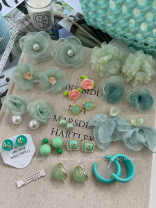 Mint Green Floral Chiffon Earrings Holiday Womens Fashion Jewelry  out Pearl Geometry Ear Decorations Korean Style