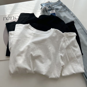 Versatile Solid Color Casual Bamboo Cotton Long Sleeve round Neck T-Shirt Women Loose Slimming Base Shirt Spring Trendy Top