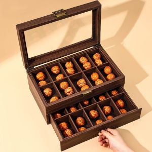 Retro Wood Grain Leather Collection Walnuts Storage Box Large Capacity Dustproof Walnut Collection Box Beads Bracelet Display Box