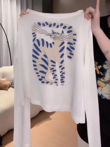 Áo Thun Tay Dài in Hình Hoạt Hình Cho Nữ Mùa Hè Mỏng Dáng Rộng Cổ Tròn Tay Dài Áo Thun Ice Silk Chống Nắng