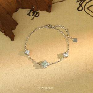 Evening Natural Jade Silver Bracelet Womens Style Four Leaf Clover New Chinese Retro Gift Fashion Jewelry Hand Accessory