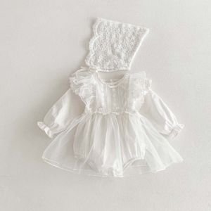 Princess Style Baby Girl Birthday Dress Set Newborn Spring Autumn Cotton Blend Long Sleeve Onesie with Detachable Hat