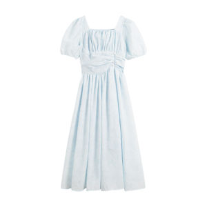 SUSIEYUAN | Elegant French Square Neck Blue Summer Dress for Petite Women
