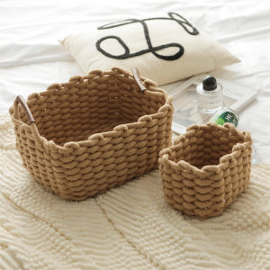 Small Size Woven Storage Box Cosmetic Desktop Organizer Basket Toy Miscellaneous Cloth Art Handcrafted Wicker Weaving
