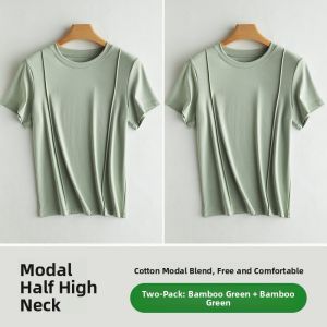 Miiow | Womens Short Sleeve T-Shirt Cotton Casual Loose Modal Base Layer Summer Cool Feeling Inner Wear Top Round Neck Regular Fit