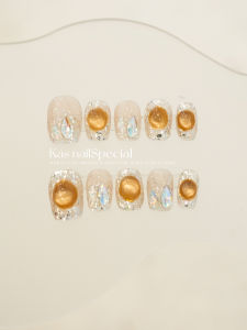 ลูกปัดแก้วไล่สีแบบแฮนด์เมด ลายตาแมว เอฟเฟกต์กระจก สีขาว ช่วยเพิ่มความสวยงามให้กับเล็บ เล็บปลอมแบบติดได้ แบรนด์ฮาล์ฟเวฟ