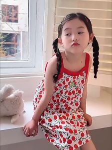 Girls Sleeping Skirt Ice Silk Summer Thin Style Little Girls Pajamas Summer Style Baby Strap Dress Childrens Home Clothes