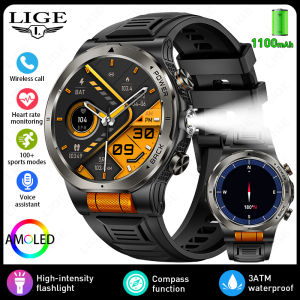 LIGE | LIGE 2026 New 1100mAh Battery Smart Watch Waterproof Sports Tracker Health Monitoring Outdoor Compass Smartwatch With Flashlight