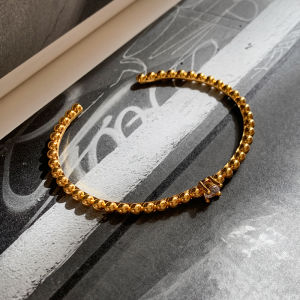 CAFFTI | Golden Zircon Open-ended Twist Bamboo Cuff Bracelet