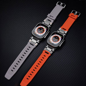 Dây đeo silicon + Vỏ đồng hồ cho Apple Watch 11 46mm iWatch Series 10 9 8 7 SE2 6 5 4 45mm 44mm Dây đeo đồng hồ cao su Vòng đeo tay liên kết màu titan