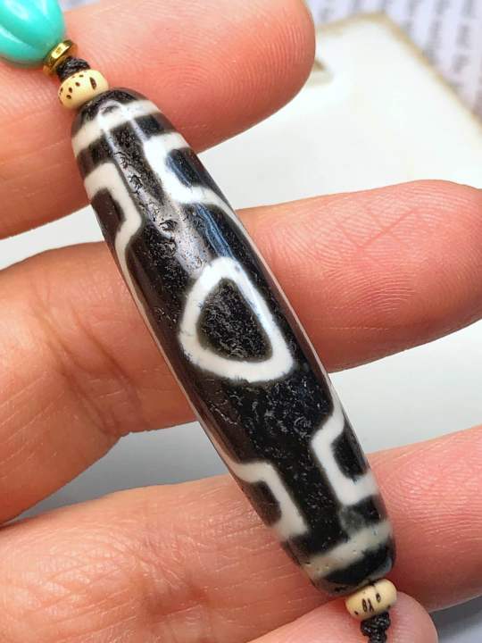 Tibetan Dzi Beads Three-eyed Dzi Bead 藏传老矿特殊三眼天珠49.8x12