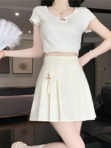 New Chinese Tassel Horse-Face Skirt Skirt Womens Summer High Waist A- line Slimming Short Skirt Small Fancy Pleated Skirt