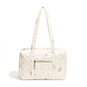 Women Floral Bear Shoulder Bag PU Leather Cartoon Nursing Bag Large Capacity Mommy Tote Handbag Female Outdoor Daily Bag