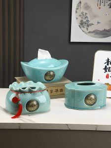 กล่องใส่กระดาษเชือกเซรามิกสไตล์จีนเรียบง่ายหรูหราสำหรับใช้ในบ้าน กล่องใส่กระดาษเชือกสำหรับโต๊ะกาแฟในห้องนั่งเล่นและโต๊ะอาหาร