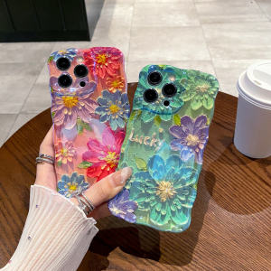 New Pink Blue Sakura Phone Case for  16Promax Full Cover Wave Edge Anti-Fall Suitable for 15Pro 14Plus/13/12/11 Creative INS Style Womens Protective Cover