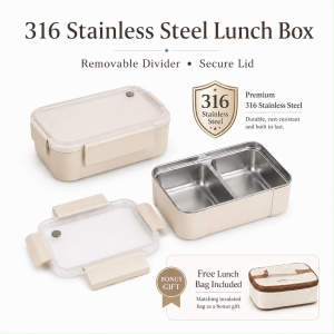DIODIY thermal lunch box set with SUS316 stainless steel compartments for rice and salmon meal beige containers with lids Kitchenware for storing and transporting meals