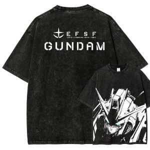 Bandai | Gundam RX-78-2 T Shirt Men Vintage Acid Wash Mecha Monochrome Streetwear Retro Mobile Suit Japanese EFSF Graphic Tees