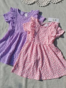 Light Soft Chiffon Short Sleeve Floral Print Dress for Girls Spring Summer Season Big Swing Style Skirt European Style Clothing