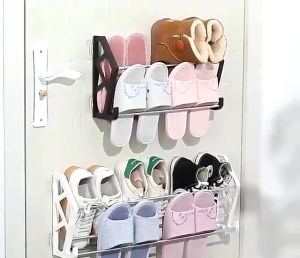63cm Wall Mounted Shoe Rack and Slipper Organizer Door Back Foldable Shoe Rack Bathroom Storage Stand