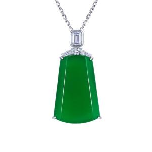 AILEQ | Jade Pendant Necklace 925 Sterling Silver Natural Chalcedony Full Green