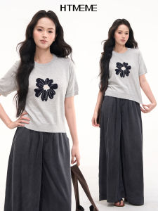 HTMEME | Summer Versatile Simple Flower Short Sleeve Knitwear
