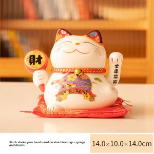 Mini Ceramic Wave Hand Fortune Cat Decorative Figurine Office Home Decoration Ceramic Creative Decor Ideal for Shop Opening