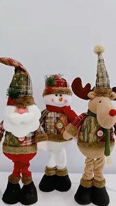 Christmas Retractable Plush Doll Santa Snowman Elk Long Leg Standing Ornament Home Xmas Decor Kids Gift Home Christmas Ornament Xmas Gifts for Friends