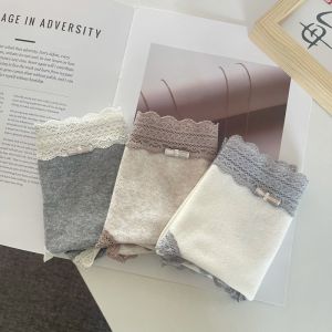 New 2025 Womens Cotton Underwear Lace Trim Triangle Panties Extended Crotch Pure Cotton Antibacterial French Lace Design