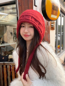 น่ารัก ถัก Ted Wool Blend ฤดูหนาว หมวกพร้อมสายรัดป้องกันหู ผู้หญิง หมวกเหนือศีรษะ อุ่น สบาย ถัก ผ้าพันคอแนบเหมาะสําหรับการช้อปปิ้ง